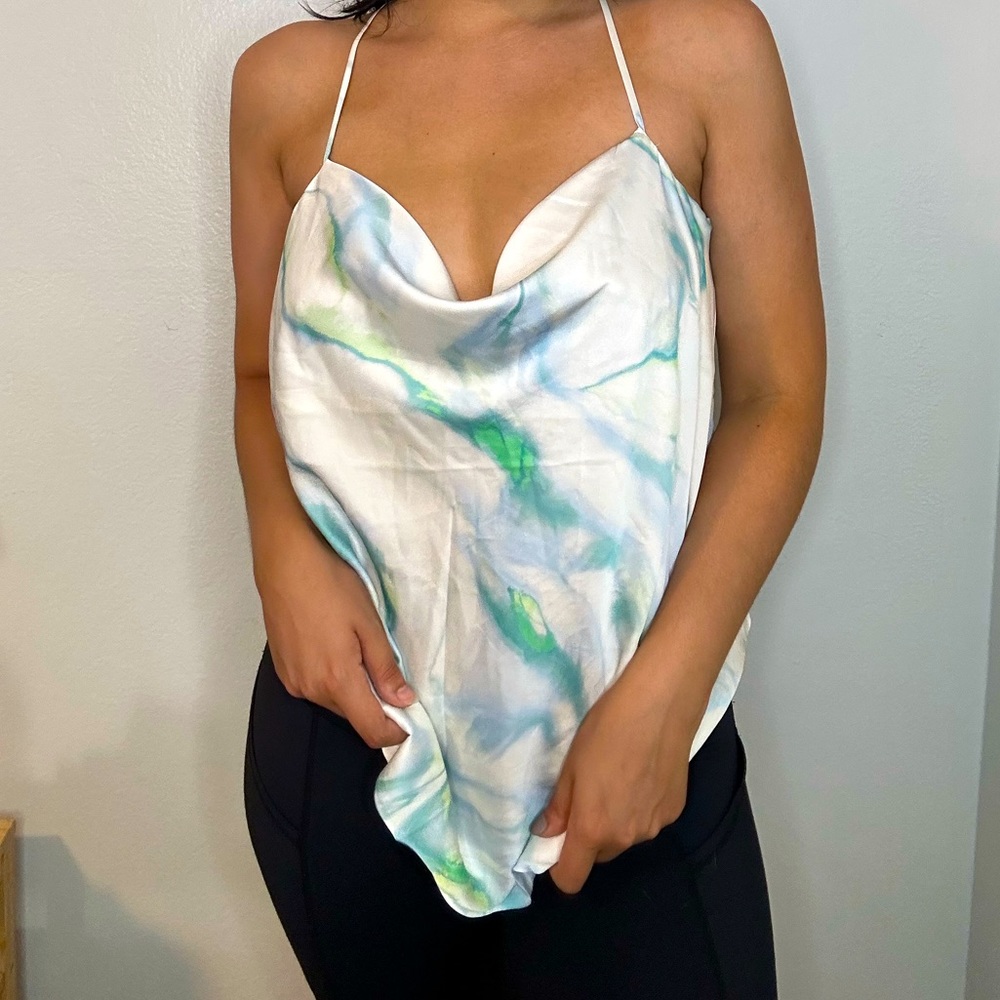 EXPRESS Marble Pattern Satin Scoop Neck Downtown Cami
